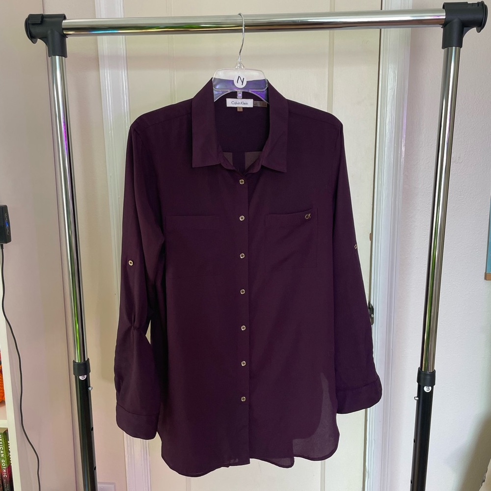 Calvin Klein Women's Deep Purple Button Down Shirt
